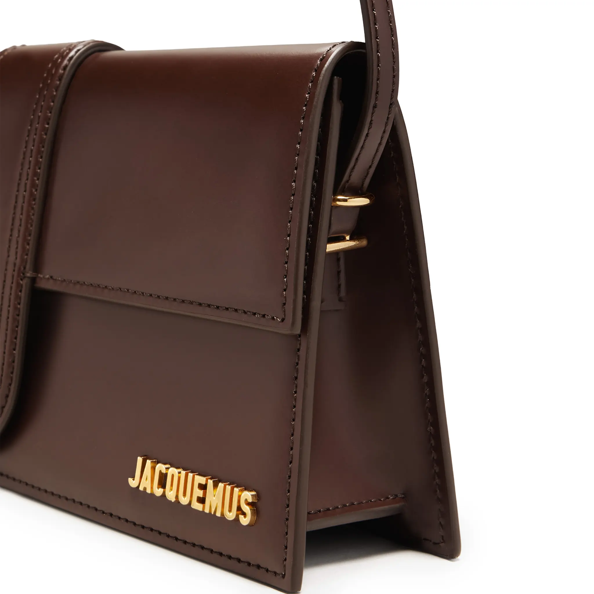 Side View of Jacquemus Le Bambino Long Flap Brown Shoulder Bag BAW00013AC01A01850